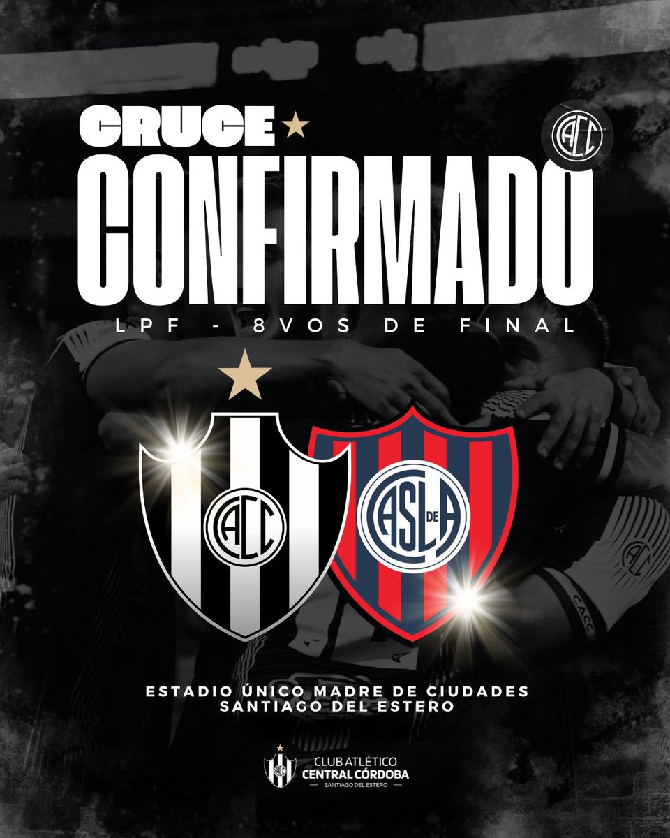 ☑️ Rival confirmado para los Octavos de Final del #TorneoBetanoClausura

🆚 San Lorenzo en el Estadio Único Madre de Ciudades.

#SomosCentralSomosSantiago