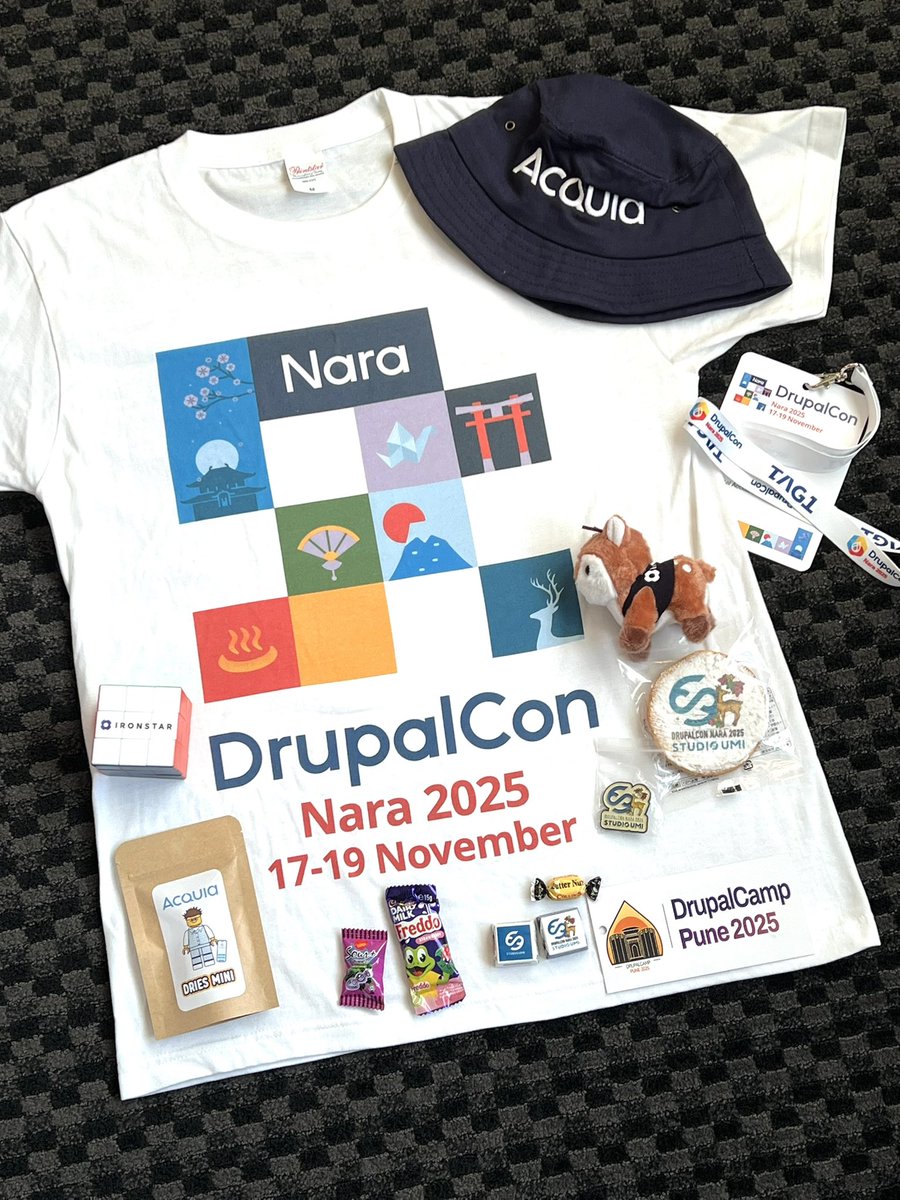 komacchan_t's tweet image. 初日にいただいたノベルティの数々。DriesのLEGOフィギュアかわいい。
#DrupalConNara #DrupalCon