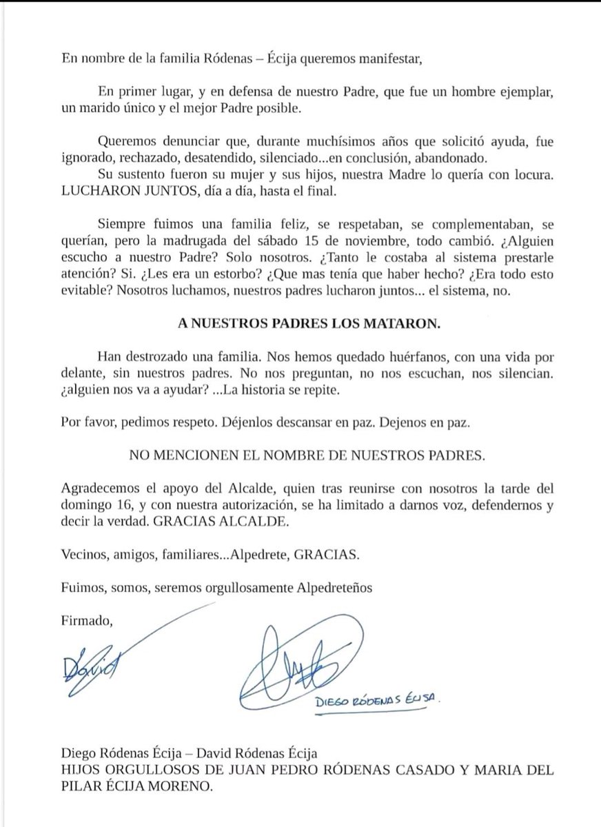 “A nuestros padres los mataron”.

El crimen cometido en Alpedrete, después de que un hombre matara a su mujer con más de 50 cuchilladas, NO ES VIOLENCIA DE GÉNERO.

Y alguien tiene que decirlo.

Porque el hombre no ha matado a su esposa por ser hombre. Ni por ser ella su mujer.