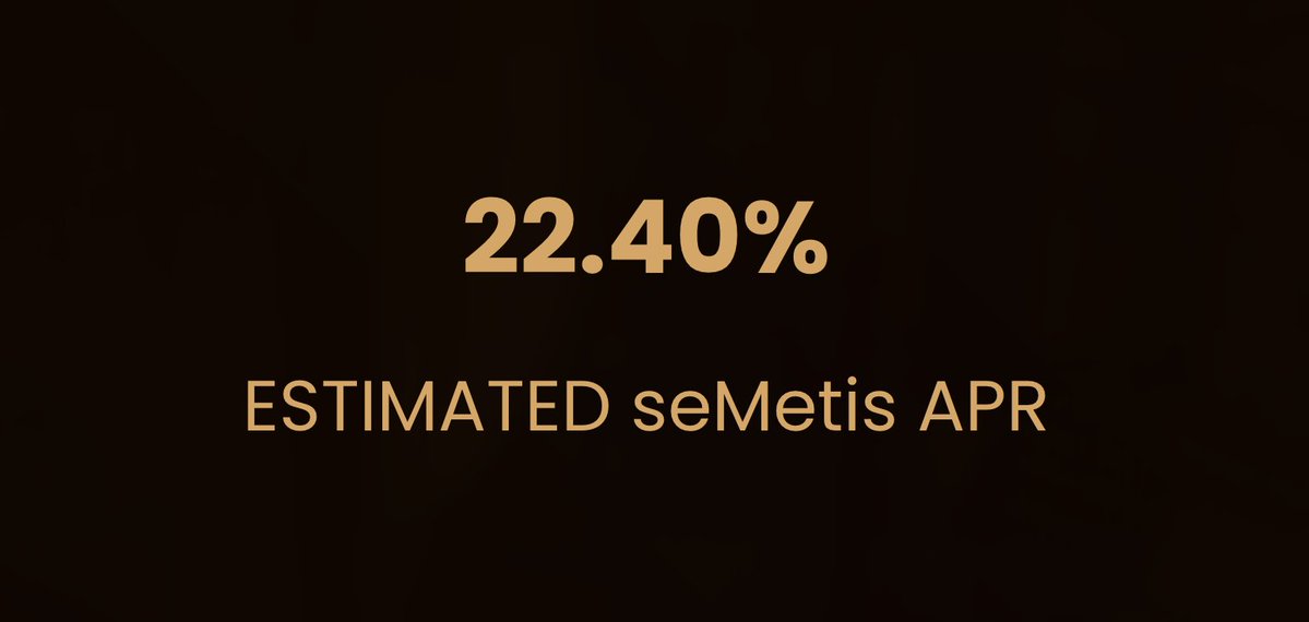 ENKIProtocol's tweet image. 48 hours ago, another 84.22 eMETIS was distributed to our seMETIS vault stakers 💧 

Passive rewards that are directly tied to the @MetisL2
Sequencer Node yield. No node is needed by the users.   

Currently at a 22.40% APR. Stake once, earn weekly.