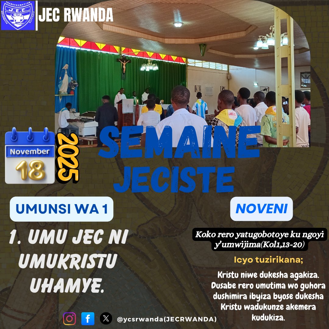 1. UMU JEC NI UMUKRISTU UHAMYE

"Koko rero yatugobotoye ku ngoyi y'Umwijima" Kol1, 13-20

#ycsweek #semainejec #ycsafrica #ycsinternational #ycsrwanda