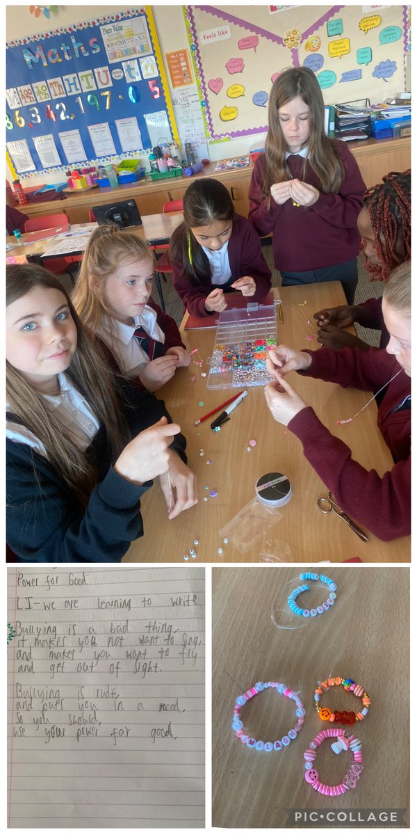 P6StMichaels's tweet photo. Primary 6 were inspired to write some poetry for anti-bullying week. Stand up and use your power for good. They made some kindness bracelets too. 🥰 @SMPG1964 #DreamBelieveAchieve @ABAonline #antibullying #powerforgood https://t.co/YUiOFQXuFm