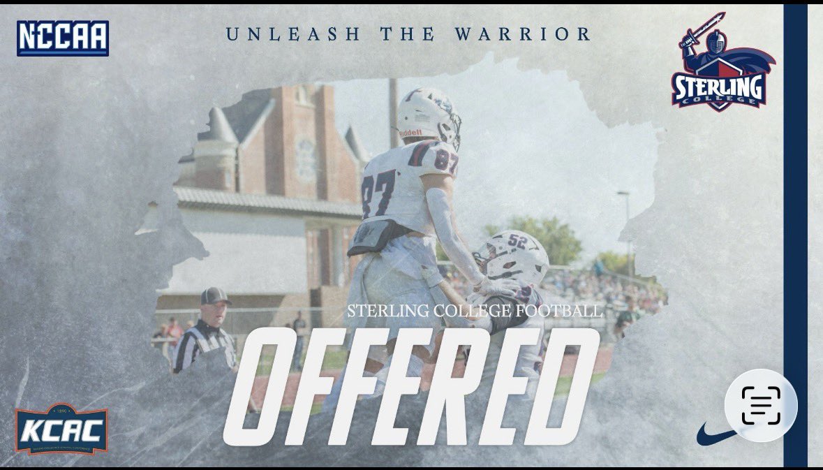 After a great conversation with <a href="/CoachSandersSC/">Brenden “B” Sanders</a> I am blessed to receive my first offer from Sterling College #SwordsUp <a href="/DavidGuajardo_/">David Guajardo Jr</a>  <a href="/AdamSchmidtke/">Coach Schmidtke</a> <a href="/DentonFootball/">Denton High Broncos Football</a>