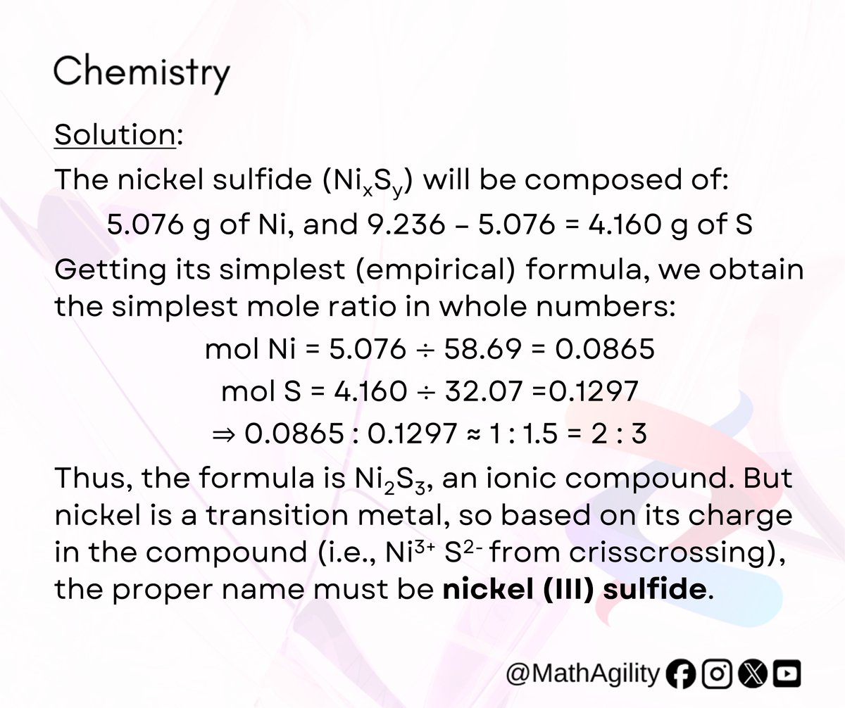 MathAgility's tweet image. Check your answer! Here’s how to solve yesterday’s #chemistry problem ⬇️

#MathAgility #MathProblems #MathSolutions #MathTutor
We are math tutors. Send us a message for inquiries or visit our website math-agility.com