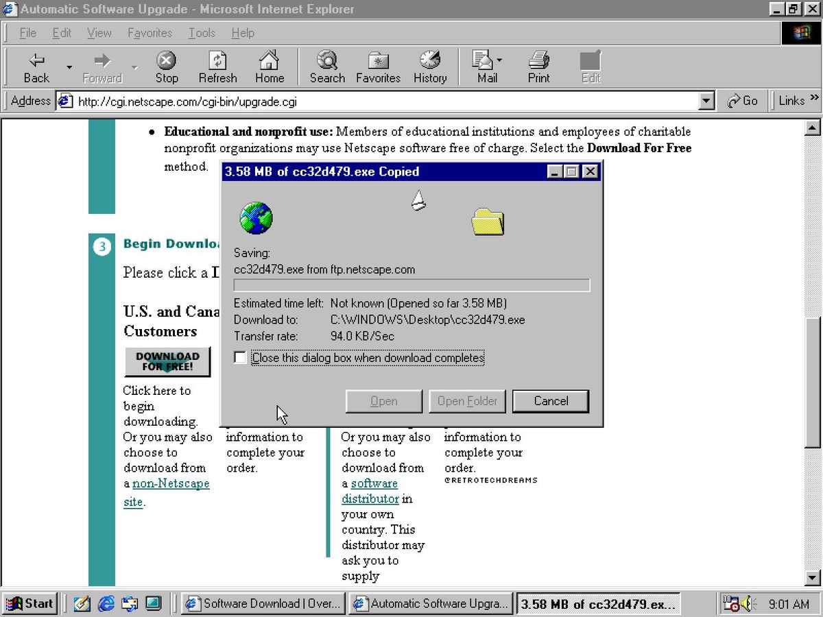 Using IE to download Netscape