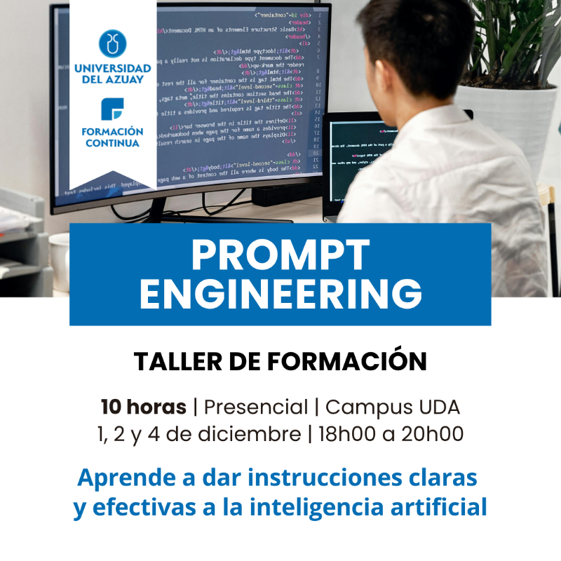 uazuay's tweet photo. 👩‍💻 Inscríbete en el taller presencial de Prompt Engineering

Aprende a dar instrucciones claras y efectivas a la inteligencia artificial para crear contenido, analizar datos o automatizar tareas; incluso si nunca has usado estas herramientas.
