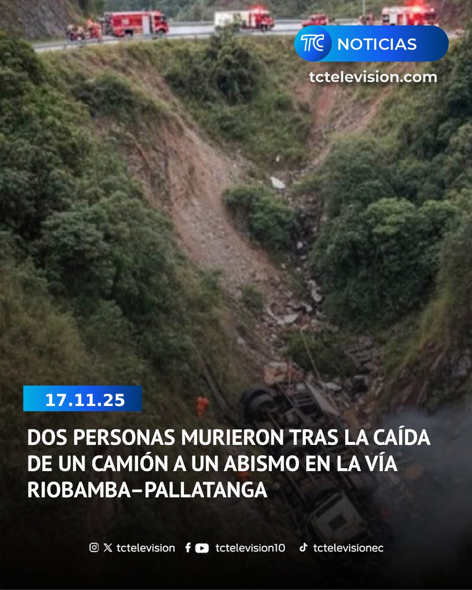 Dos personas fallecieron este lunes luego de que un camión se precipitara a un abismo en la vía Riobamba–Pallatanga, en Chimborazo. Según información preliminar, el vehículo perdió el control en una curva y cayó varios metros, quedando totalmente destruido en una zona de difícil