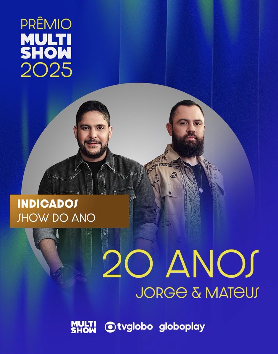 sertanejonanet's tweet image. PRÊMIO MULTISHOW! Jorge &amp;amp; Mateus foram indicados na categoria “Show do Ano” pela turnê de 20 anos, mais um reconhecimento gigante dessa fase especial da dupla. ❤️