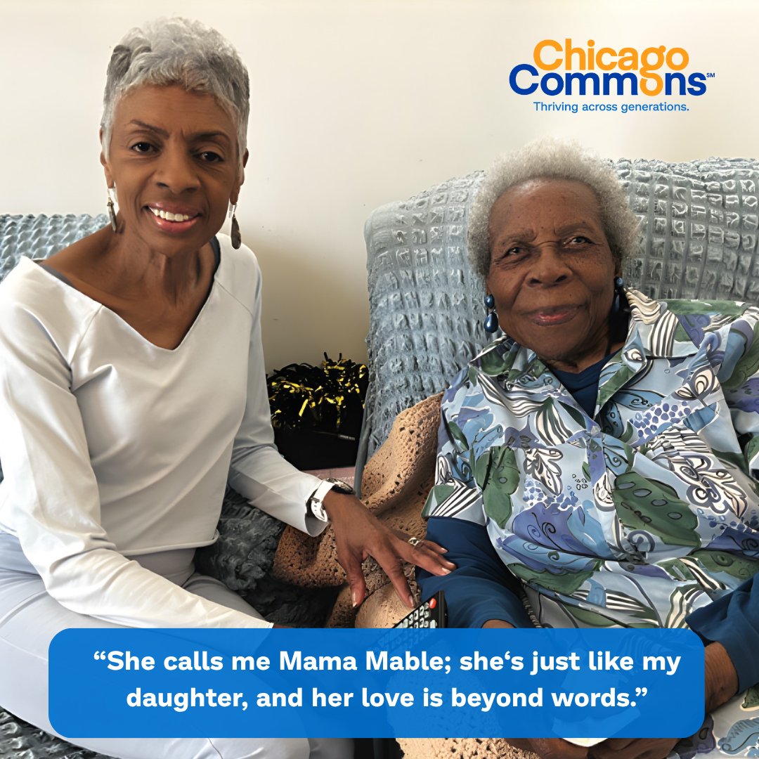 ChicagoCommons's tweet image. Meet Mama Mable and her caregiver Freddie, whose bond shows the compassion at the heart of our mission. At 97, Mable thrives at home thanks to Freddie’s 30 years of care. Your support makes this possible. Give today bit.ly/4hWUtXD #ChicagoCommons