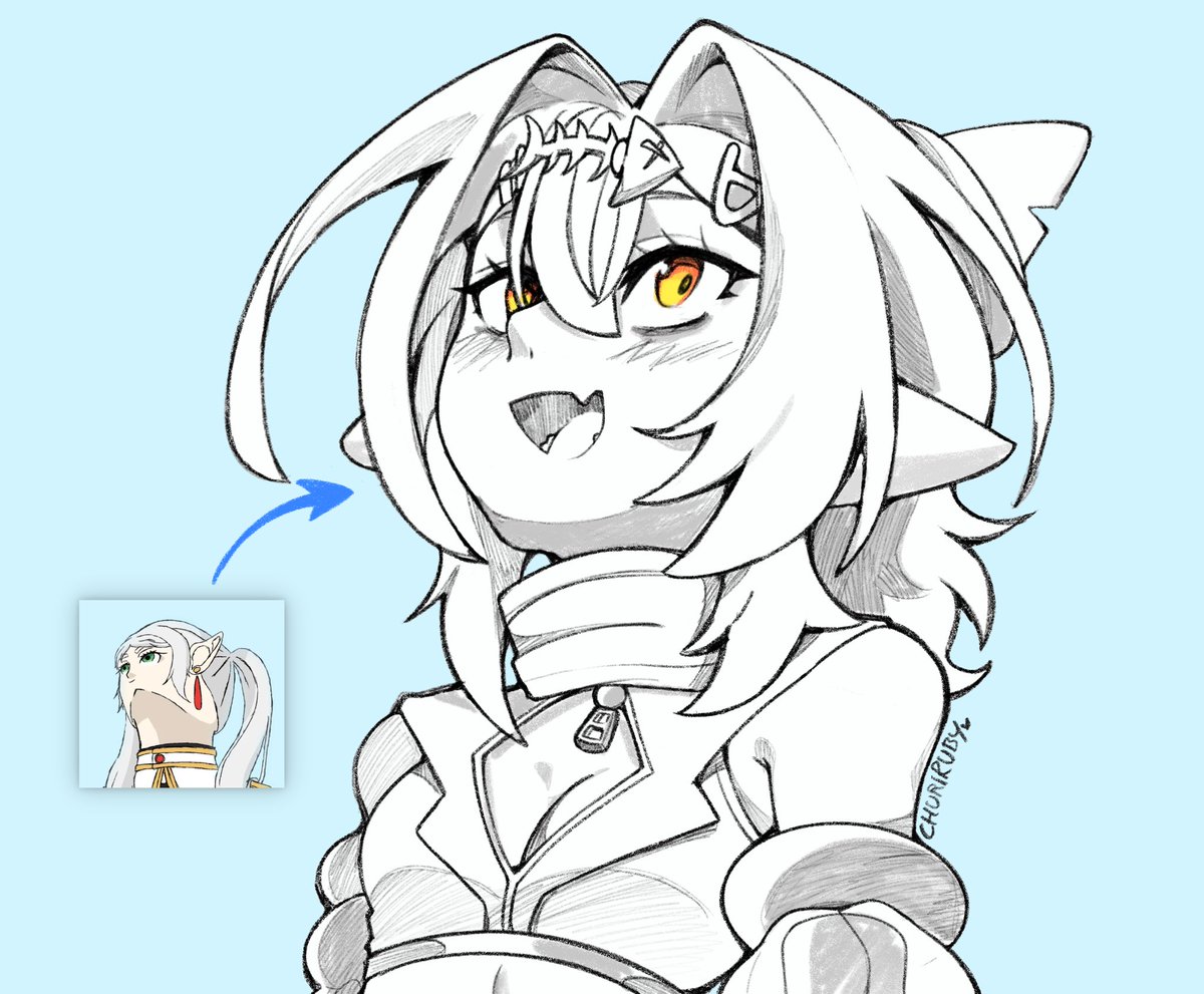 churirubyVT's tweet image. The Frieren head angle trend but… me!~ ⭐️
Wanted to try drawing this angle myself! How did I do? &amp;gt;:3

#churirubyarts