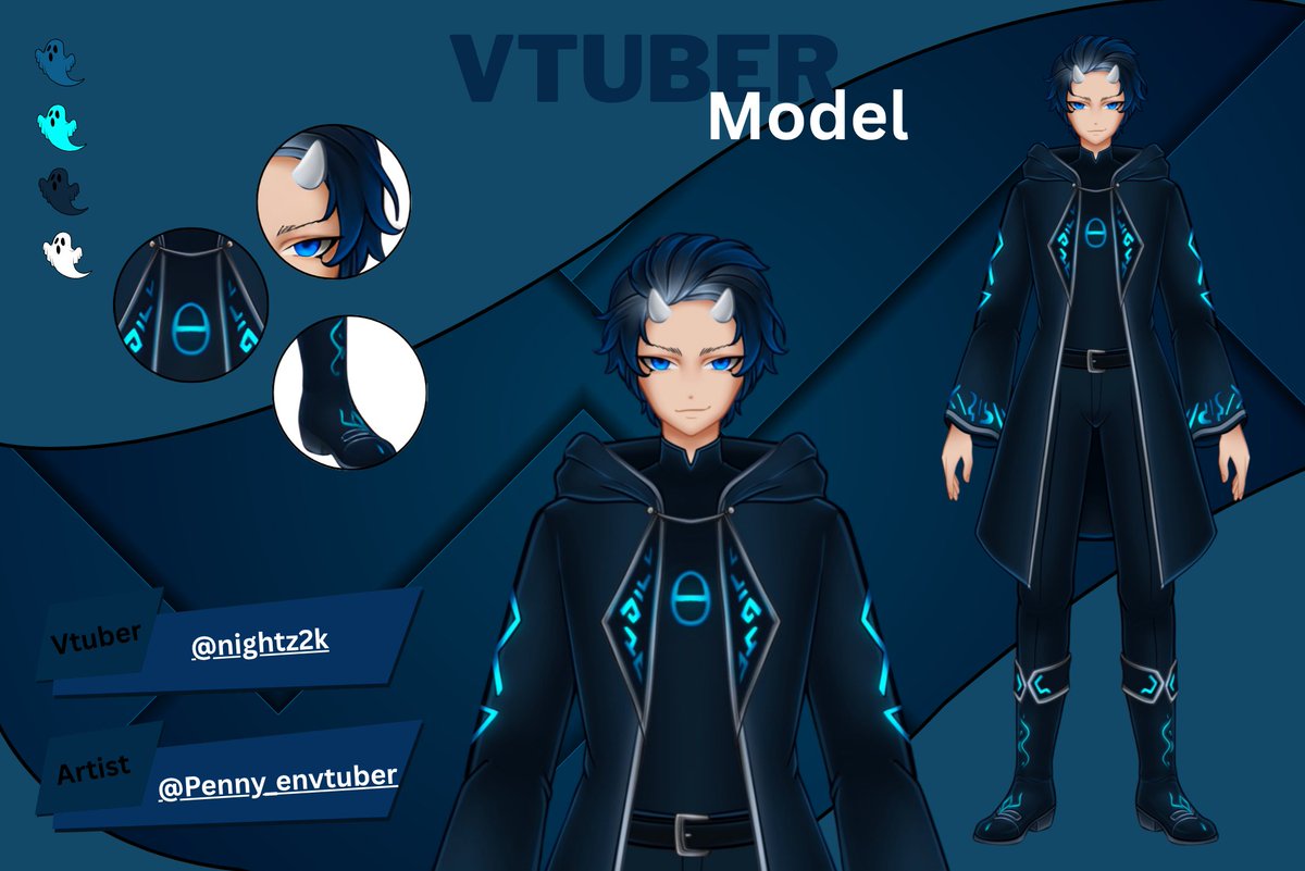 nightz2k's tweet image. Shoutout to @Penny_envtuber  on making this Vtuber Model to get me going on this adventure soon. I&apos;m loving it, it&apos;s quite amazing! 💙😎 

Very good artist and a pleasure to work with. 
#Vtuver #ENVtuber #Vtubermodel #artists