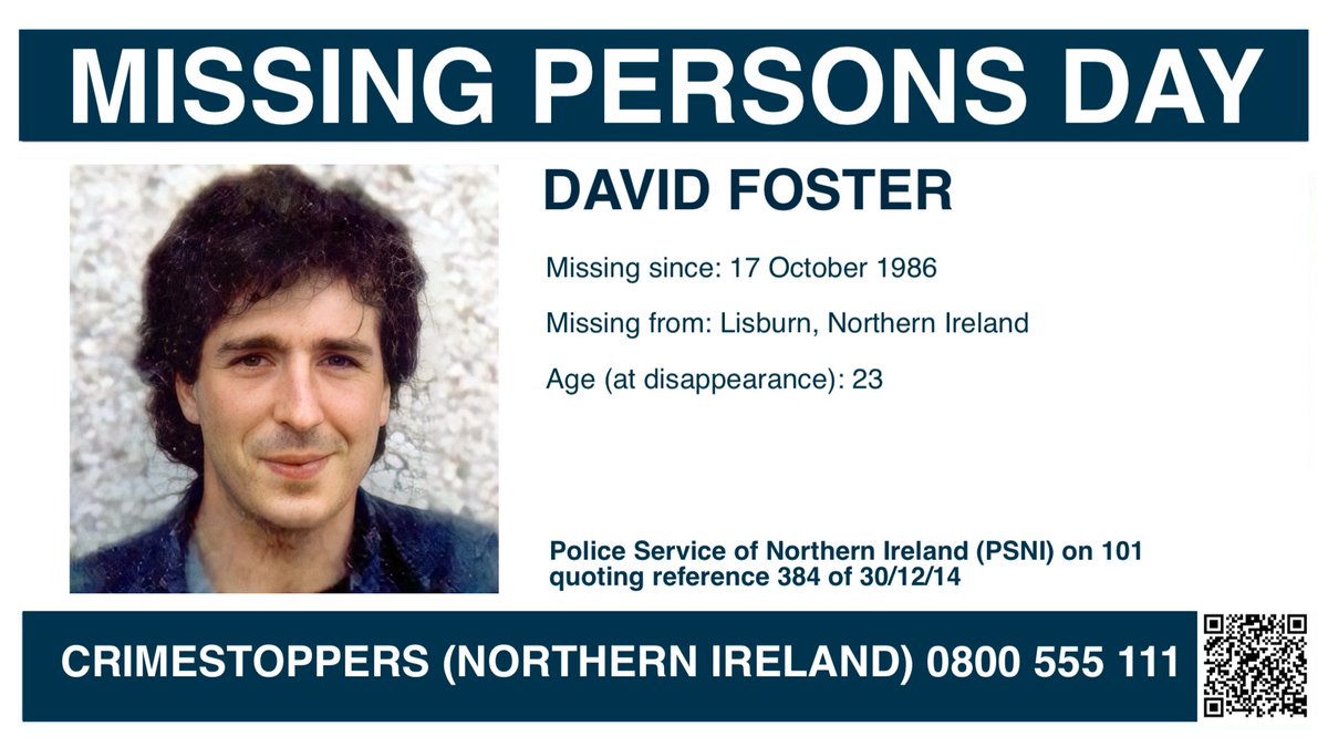 MisPersSupport's tweet photo. David Foster was 23 years old when he went missing on 17 October 1986 from Lisburn, Northern Ireland
https://t.co/VfW6MB733K
#FindDavidFoster #MissingPersonsDay #ThinkingOfYou #MissingPersonsSupport https://t.co/FS3lo0K8U7