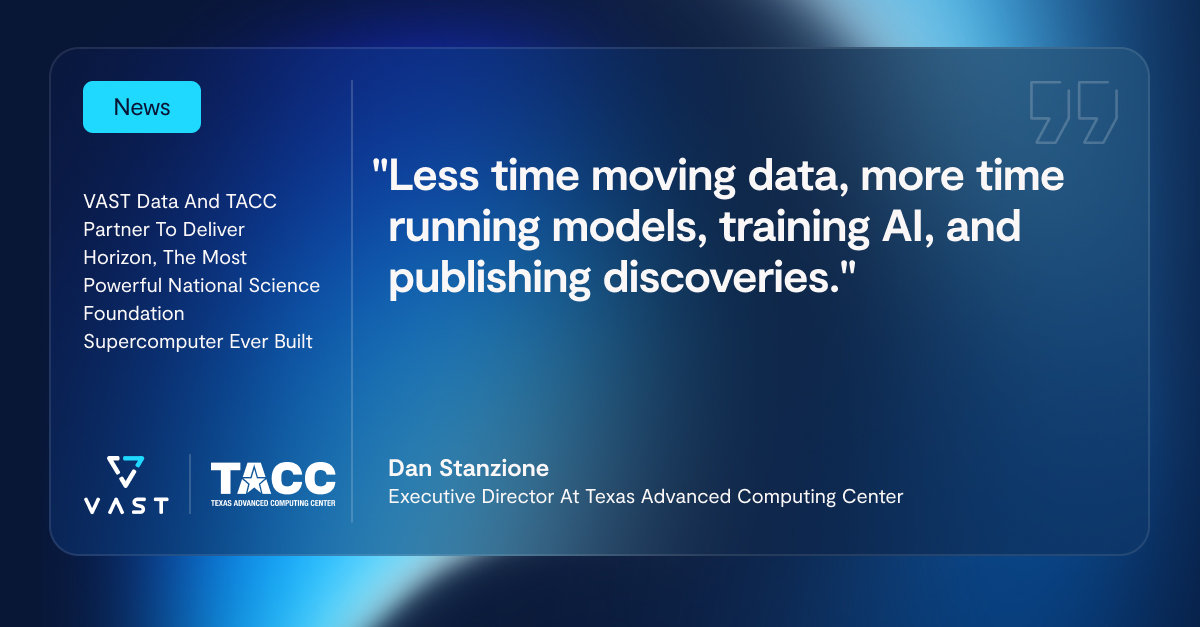 VAST_Data's tweet image. The VAST AI Operating System is the data foundation for Texas Advanced Computing Center (TACC)&apos;s Horizon, the highest performing academic supercomputer in the world, underscoring a 2+ year strategic partnership that spans TACC’s Stampede3 and VISTA.

As the flagship of the…