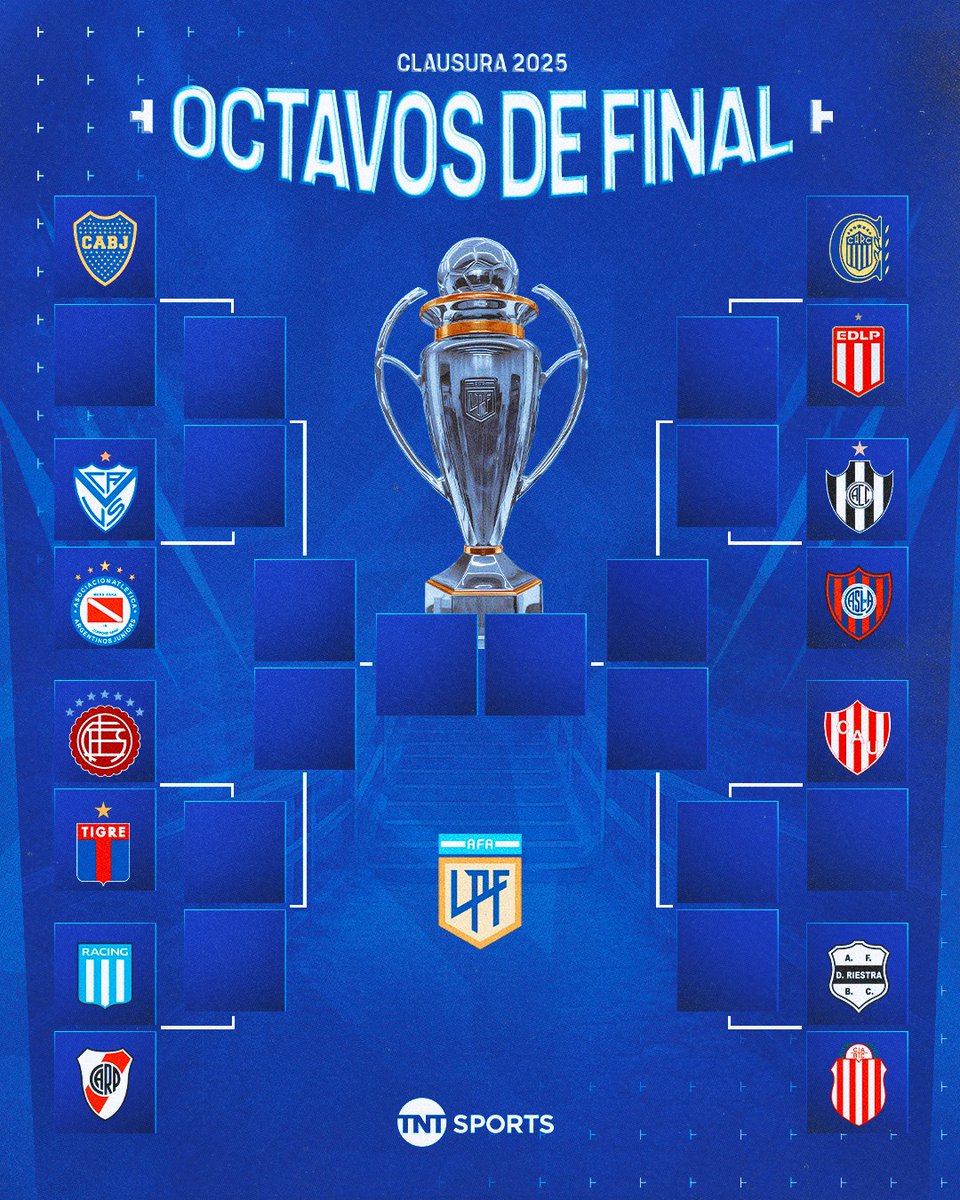 ESTOS SON LOS CRUCES DEFINIDOS PARA LOS OCTAVOS DE FINAL DEL TORNEO CLAUSURA 2025 🏆

Racing 🆚 River
Rosario Central 🆚 Estudiantes
Central Córdoba 🆚 San Lorenzo
Deportivo Riestra 🆚 Barracas Central
Vélez 🆚 Argentinos Juniors
Lanús 🆚 Tigre