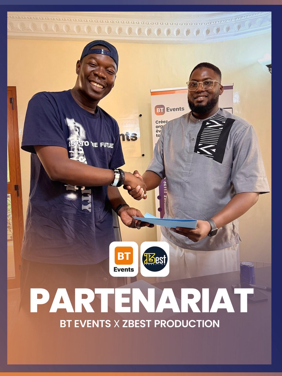 btevents_sn's tweet photo. Nous sommes heureux d’annoncer la signature d’un partenariat officiel entre BT Events et Zbest Production, l’une des références de la scène urbaine sénégalaise. https://t.co/QqlEl9Qlz9