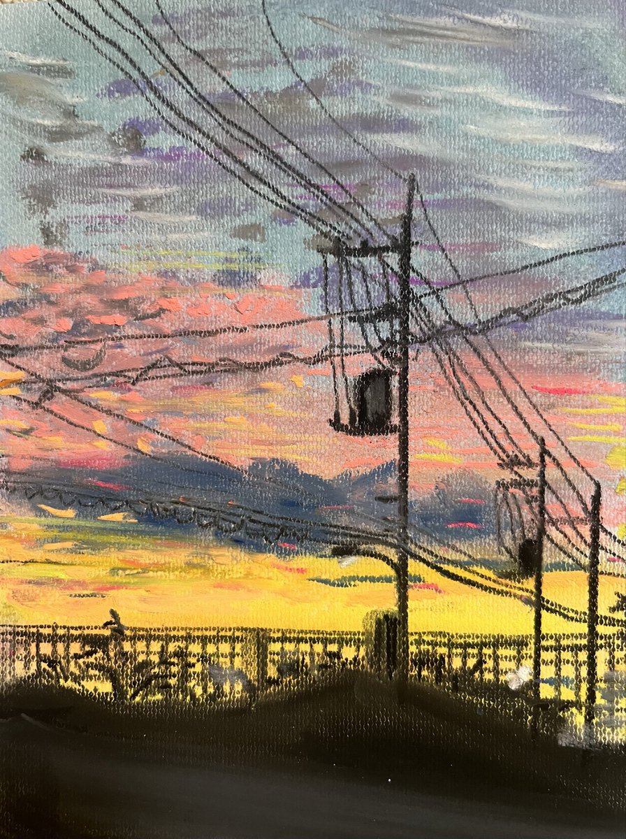 パステル画（原画）河のある風景。 河のある風景（パステル画・マット紙付き）額縁：四つ 絵画 パステル画