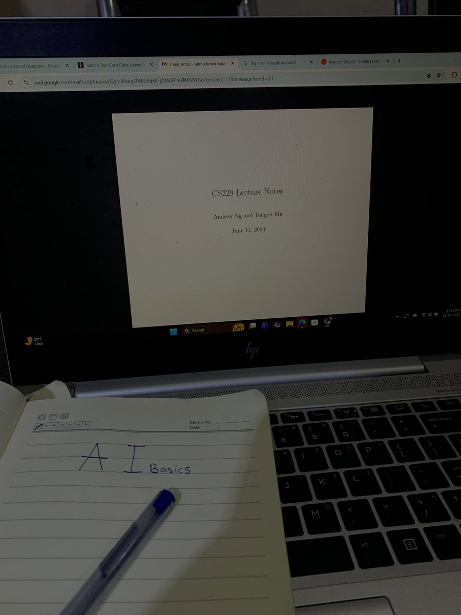 ahmad_umb's tweet image. Day  1 of  learning AI/ML
&amp;gt;Introduction to supervised and unsupervised learning 
&amp;gt;Went through some linear regression functions to understand data inflow 
&amp;gt;got familiar with Angrew NGs notes and read on the core working principle of models 
#buildinpublic #learn #AI