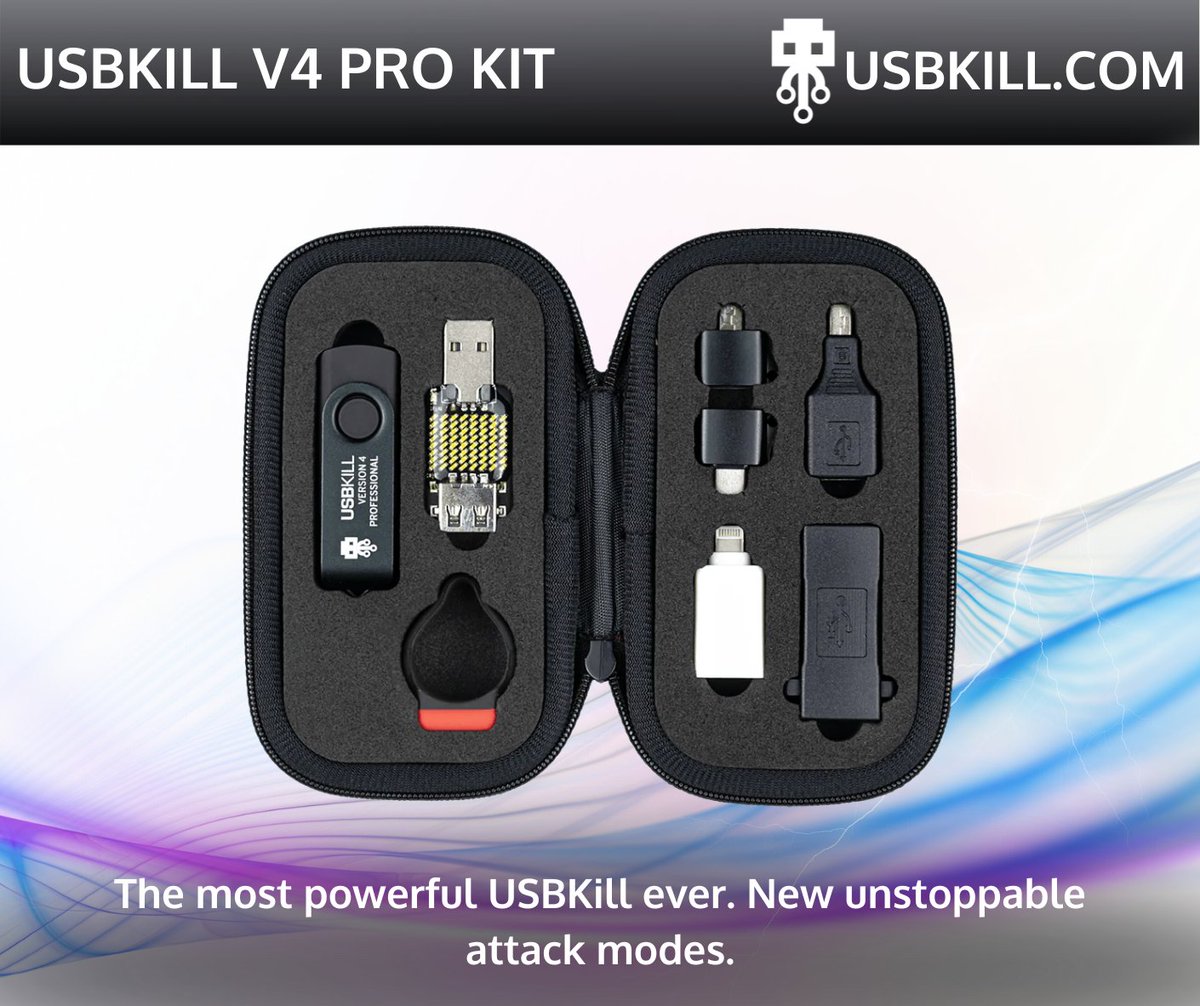 USBKill's tweet image. Why go Pro? USBKill V4 Pro is the ultimate stress-testing tool with multiple trigger and delivery modes for all your pentesting needs! 💥 l.usbkill.com/yU57W 
#HardwareTesting #USBKillV4 #USBKill #Pentesting #infosec #security #RedTeam