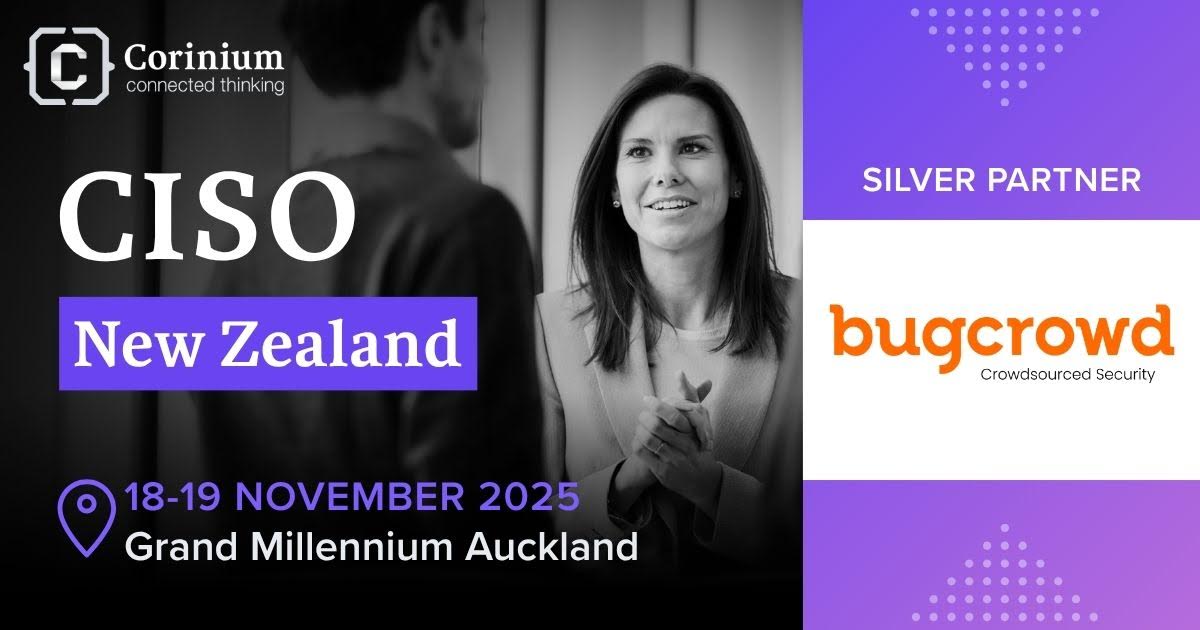 Bugcrowd's tweet image. New Zealand, we&apos;re inbound 🇳🇿✈️

Bugcrowd joins #CISONewZealand as a Silver Partner, meeting the minds driving cybersecurity forward: ciso-nz.coriniumintelligence.com/agenda

See Gary Tolmatsky &amp;amp; Maria Ter Meer in Auckland, Nov 18–19! 😎
#Cybersecurity #Bugcrowd
