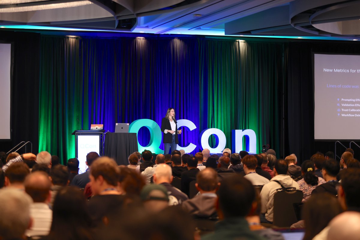 QCon's tweet image. #QConSF Keynote: &quot;From Friction to Flow: How Great DevEx Makes Everything Awesome&quot;. ⚙️💡

As #AI reshapes how we build software, the fundamentals of DevEx matter more than ever. 

On stage🎤 Nicole Forsgren, Partner, Applied Research &amp;amp; Strategy, OCTO @Microsoft.

#DevEx