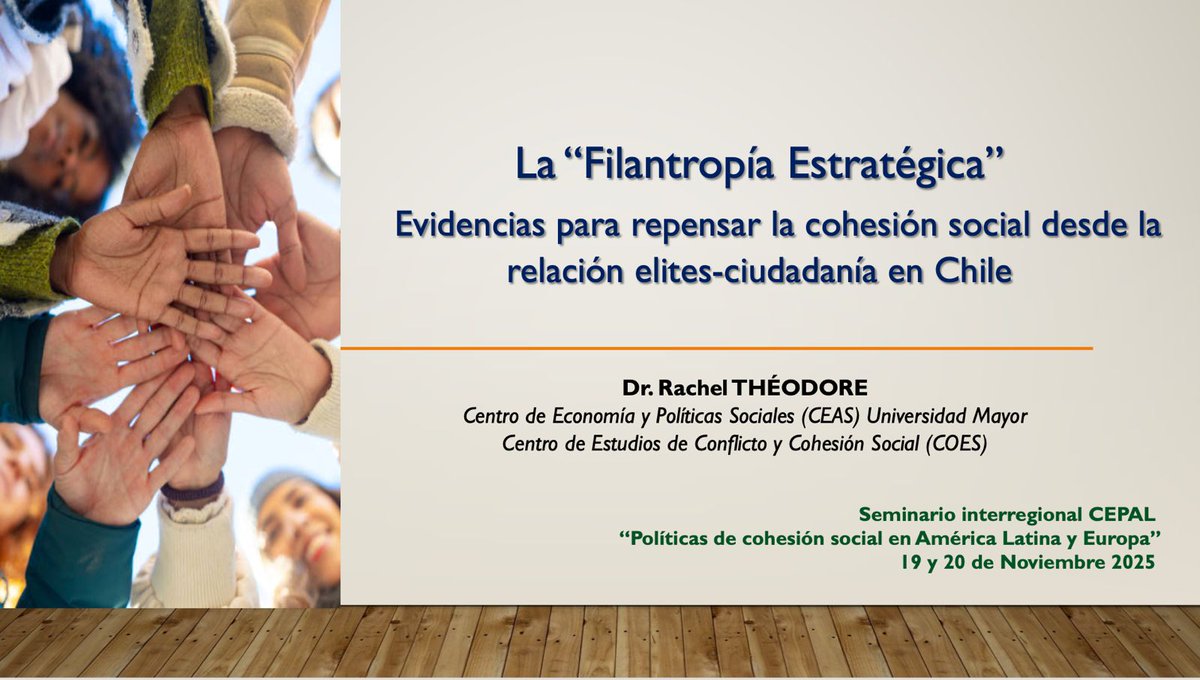 Este miércoles y jueves estaré en un Seminario de la CEPAL para repensar la cohesión social en Latam y Chile, desarrollando ideas que vengo pensando hace años 👇 Bien adecuado al momento politico polarizado, que digamos...
Habrá streaming, mandaré link! 🙌