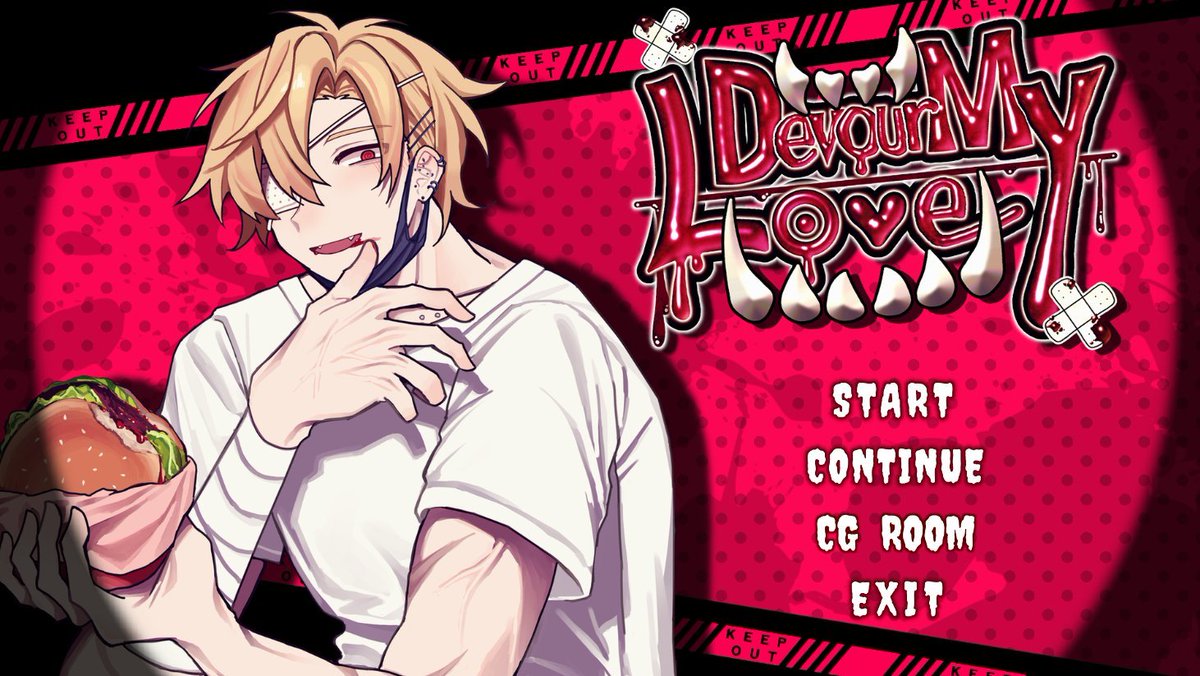 stylishtrash's tweet image. 【🥩DevourMyLove ver1.0.0リリース🥩】
デカくて怖くて優しい肉屋のお兄さんに告白して振られ、それでも告白し続けて、彼のことをもっと知ろう、という恋愛ホラーアドベンチャーゲームです。 
・主人公は名前と一人称変更できます。性別描写なし。
・プレイ時間約9時間（全ルート回収）です。