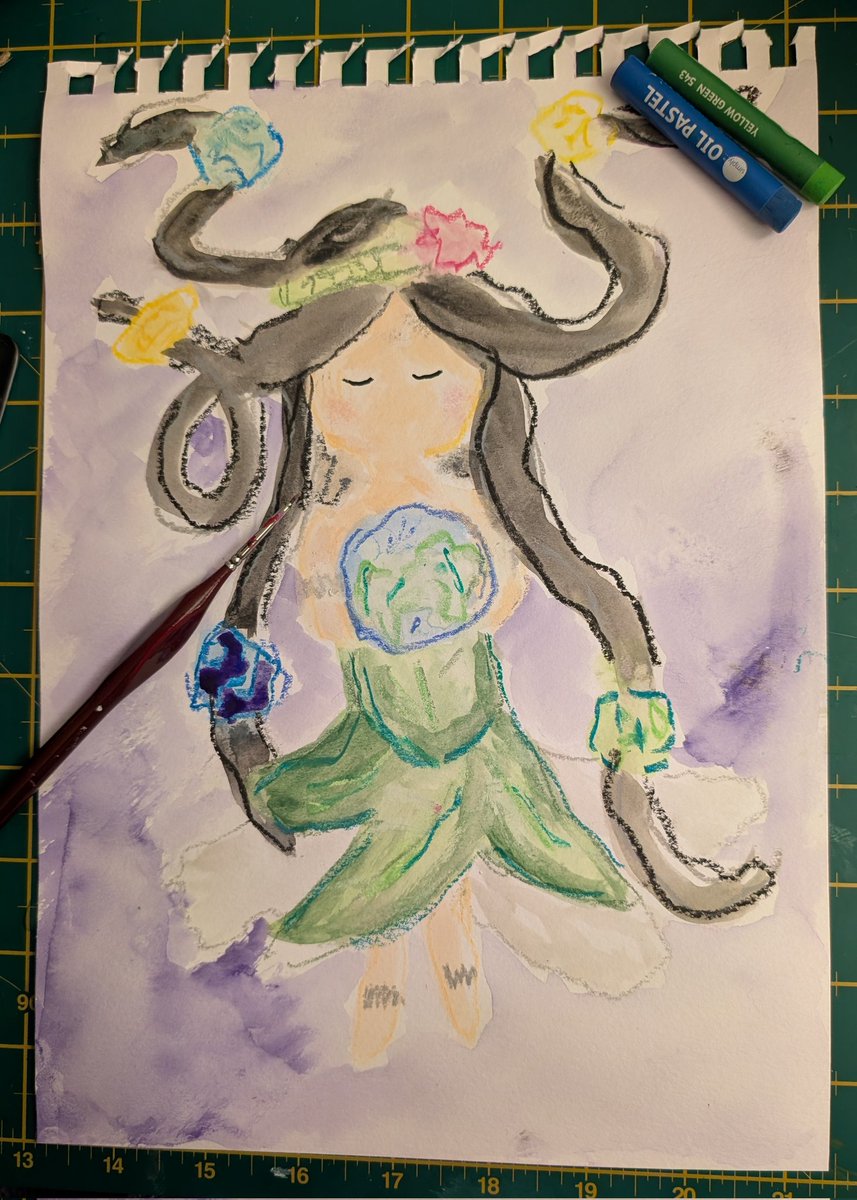 A childlike expression of someone who never gave up on Orbis. Something a dreamer would put in their sketchbook. Oil + watercolour. Started learning how to paint last week 🥹 #HytaleFanArt <a href="/Hytale/">Hytale</a>