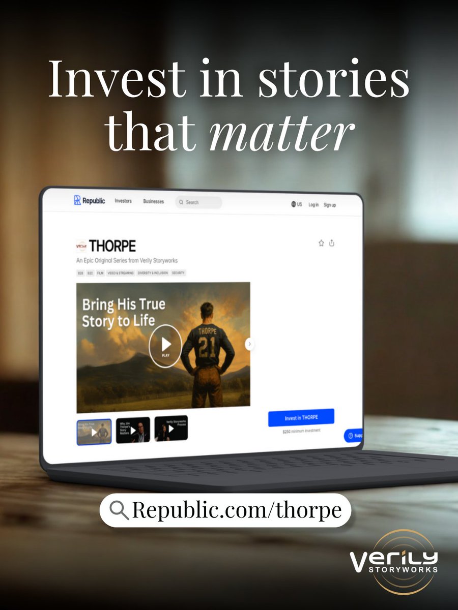 VerilyStorywork's tweet image. When you become a capital ambassador at Verily Storyworks, you get to champion the stories you believe in. Own a part of the story today! 🌟

👉 Republic.com/Thorpe

#JimThorpe #THORPE #VerilyStoryworks #HistoryMatters #NativeAmerican #CapitalAmbassadors #CrowdFunded
