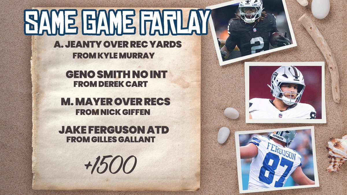 Parlay_Express's tweet image. Who wants some SGP Action For Cowboys vs. Raiders??🏝️

@KMurrDFS - Has Jeanty Through The Air
@DerekCarty - Geno Isn&apos;t Throwing A Pick Tonight
@RotoDoc - Michael Mayer To Haul A Few In
@GDAWG5000 - Fergie To Find The End Zone

Ride with us HERE: bit.ly/ISLANDSGPDALLVR