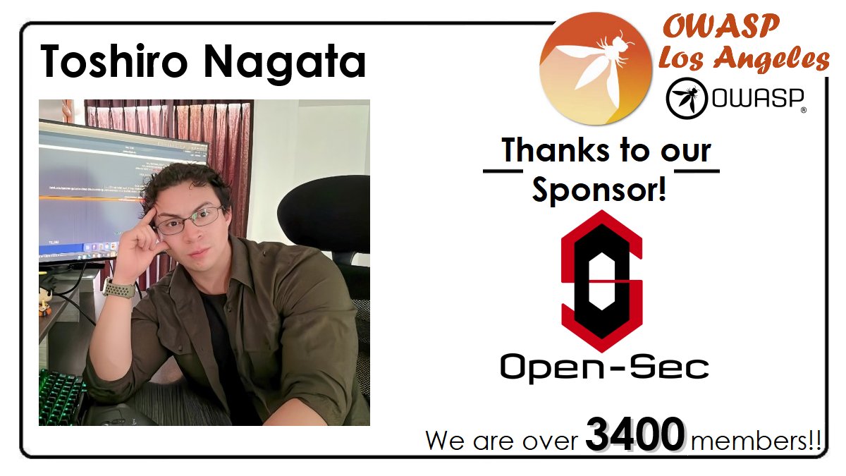 owaspla's tweet image. Join us 𝗧𝗢𝗠𝗢𝗥𝗥𝗢𝗪 NOV 18 for a presentation by @Toshiro_Nagata, #OffSec Lead at @OpenSec, enjoy dinner, drinks, network w/ industry professionals + your peers! We will be raffling several Exclusive @owasp 𝐒𝐩𝐞𝐜𝐢𝐚𝐥 #Defcon33 𝐄𝐝𝐢𝐭𝐢𝐨𝐧 𝐓-𝐒𝐡𝐢𝐫𝐭𝐬!
#AppSec