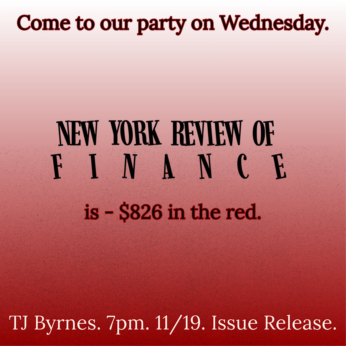 nyrfinance's tweet image. We are great at money.

Coming to our release party the only way to assure that you get your hands on a copy on the New York Review of Finance.