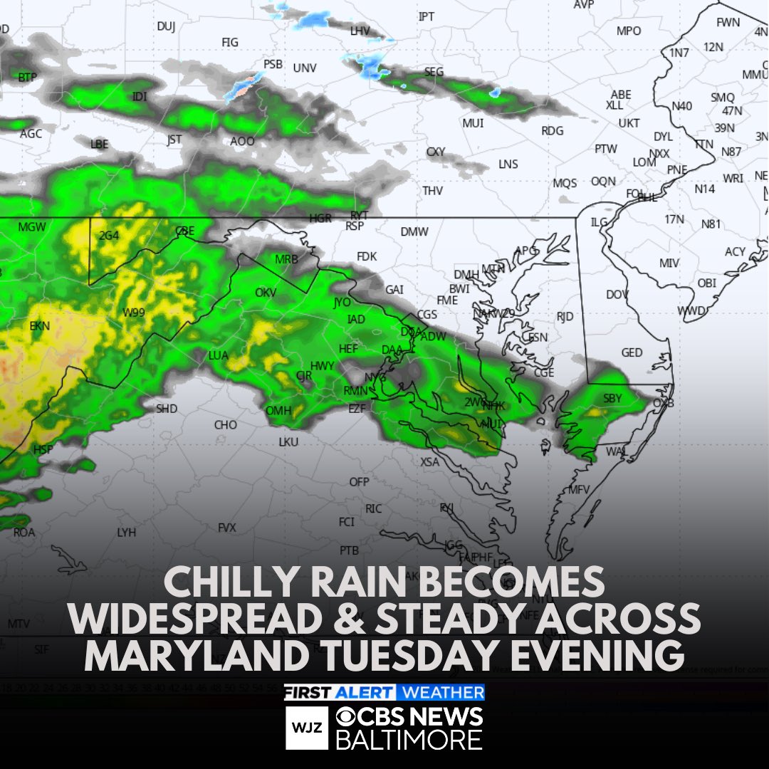 CutterMartin's tweet image. Change in the weather arrives Tuesday. @_rachaeltv is tracking chilly &amp;amp; damp weather on WJZ at cbsnews.com/baltimore/live/