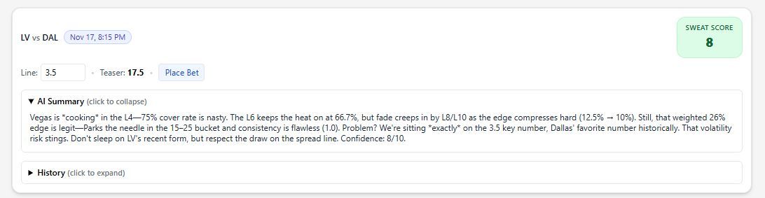 SweatAnalytics's tweet image. Dallas Cowboys @ Las Vegas Raiders

LV +3.5 SPREAD
OVER 50 Total Pts
Geno Smith UNDER 233.5 Passing Yds
Geno Smith UNDER 9.5 Rushing Yds
George Pickens OVER 63.5 Receiving Yds