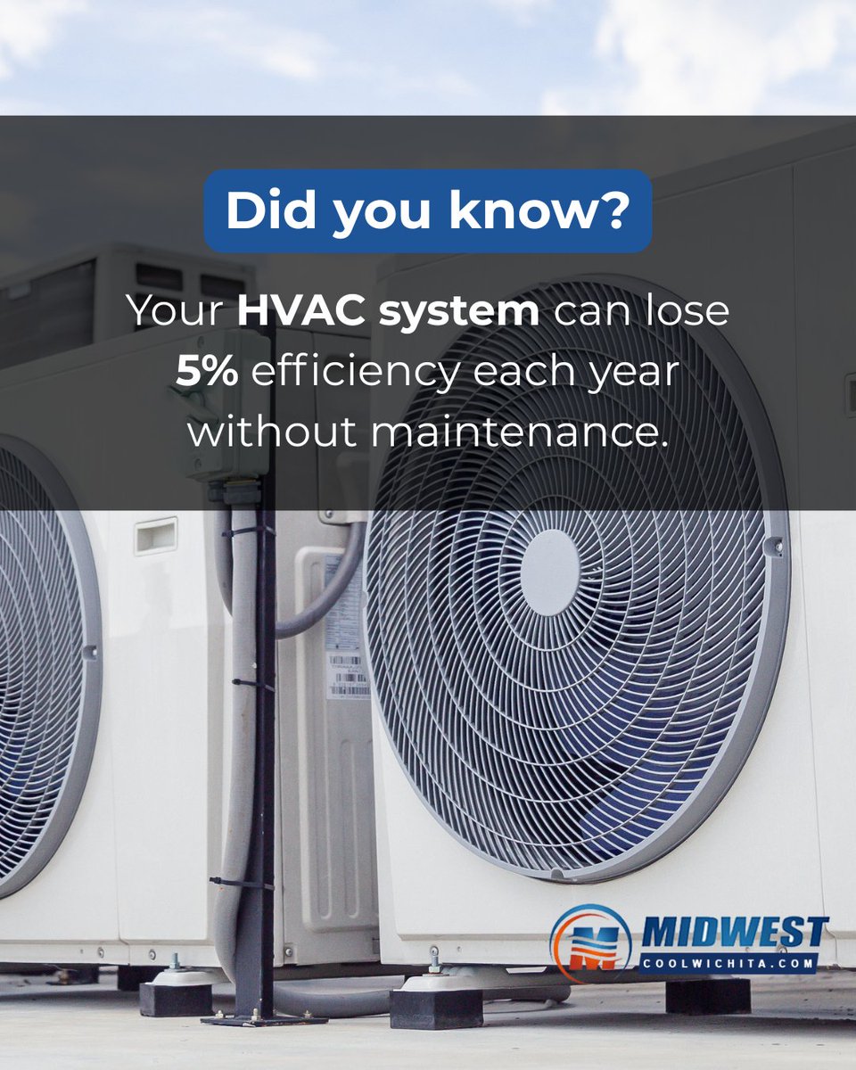 MWMechanical's tweet photo. Over time, dust buildup, worn parts, and neglected filters force your HVAC system to work harder — raising your energy bills and shortening its lifespan.

#HVACMaintenance #EnergyEfficiency #MidwestMechanical #WichitaLiving #HomeComfort #HVACService #PreventiveCare https://t.co/CItmUXriiK
