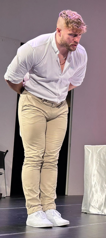 If he bends over any further, he's going to bust those pants in 8 different directions. So naturally I kept dropping things. <a href="/ThisIsMiloKasey/">Miles 'Milo' McKinney-Kasey</a> #MCM