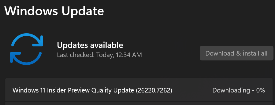 ErikMoreau's tweet photo. #Flighting Windows 11 Build 26220.7262 in the #DevChannel @windowsinsider @DJ_EddieL @NorthFaceHiker @JenMsft @amanda_lango @maisondasilva @megahoch @brandonleblanc @JamesvandenBerg @aavdberg #areyouflightingyet #WindowsInsiders ๐https://t.co/3Ua0uLO4NZ https://t.co/yI7MfdKgVb