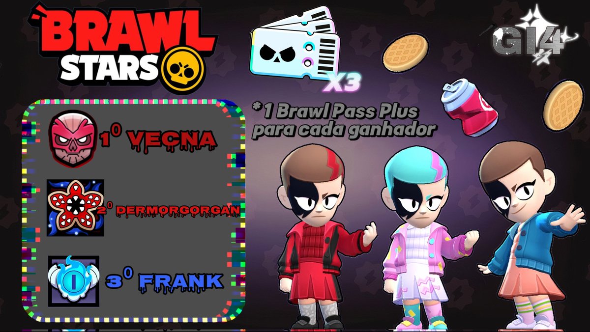 SORTEIO DE 3 BRAWL PASS PLUS💥
Serão sorteados um Vecna, um Dermorgorgan e um Frank Espectral, cada um ganha um Brawl Pass Plus
🚨REGRAS:🚨
1. Me seguir aqui no Twitter✨
2. Retweetar🔁
3. Comentar sua skin favorita de Stranger Things (ou a menos feia)🩸

Resultado: 19/11 21:00