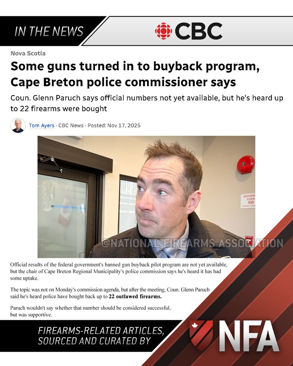 CanadasNFA's tweet image. 𝗕𝗥𝗘𝗔𝗞𝗜𝗡𝗚:
Less than thirty firearms confiscated in Cape Breton pilot program. A fortune already spent just to get around 22 firearms.

𝐒𝐨𝐦𝐞 𝐠𝐮𝐧𝐬 𝐭𝐮𝐫𝐧𝐞𝐝 𝐢𝐧 𝐭𝐨 𝐛𝐮𝐲𝐛𝐚𝐜𝐤 𝐩𝐫𝐨𝐠𝐫𝐚𝐦, 𝐂𝐚𝐩𝐞 𝐁𝐫𝐞𝐭𝐨𝐧 𝐩𝐨𝐥𝐢𝐜𝐞 𝐜𝐨𝐦𝐦𝐢𝐬𝐬𝐢𝐨𝐧𝐞𝐫…