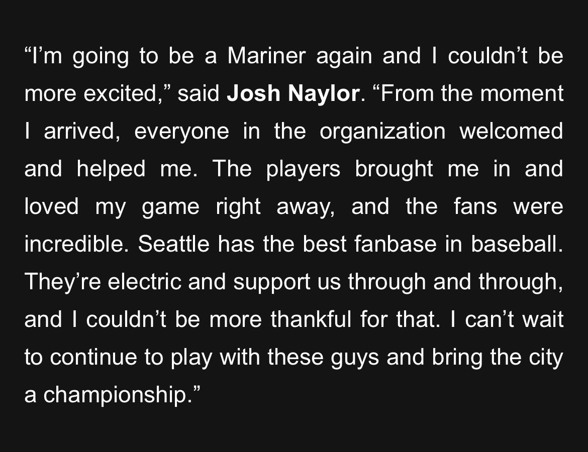 mikevorel's tweet image. Josh Naylor’s statement after signing a five-year deal to return to the Mariners: