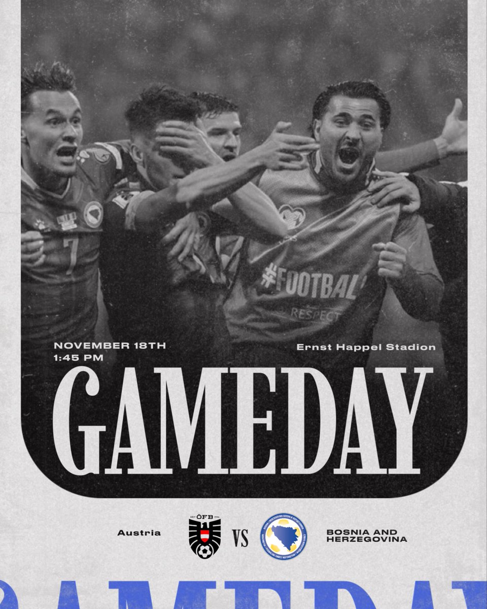 90 MINUTES FROM THE WORLD CUP‼️‼️‼️
WORLD CUP QUALIFIERS MATCHDAY ‼️

GROUP H MATCHDAY 10 

BOSNIA VS AUSTRIA  🇧🇦 🇦🇹

@ ERNST HAPPEL STADION 

@ 1:45 CST

DO OR DIE‼️‼️‼️

VOLIM TE BOSNO 🇧🇦⚜️💙💛

#zmajmedia #reprezentacijabih #Bosnia
#Bhfudbal #soccer #wcq #FIFAWorldCup