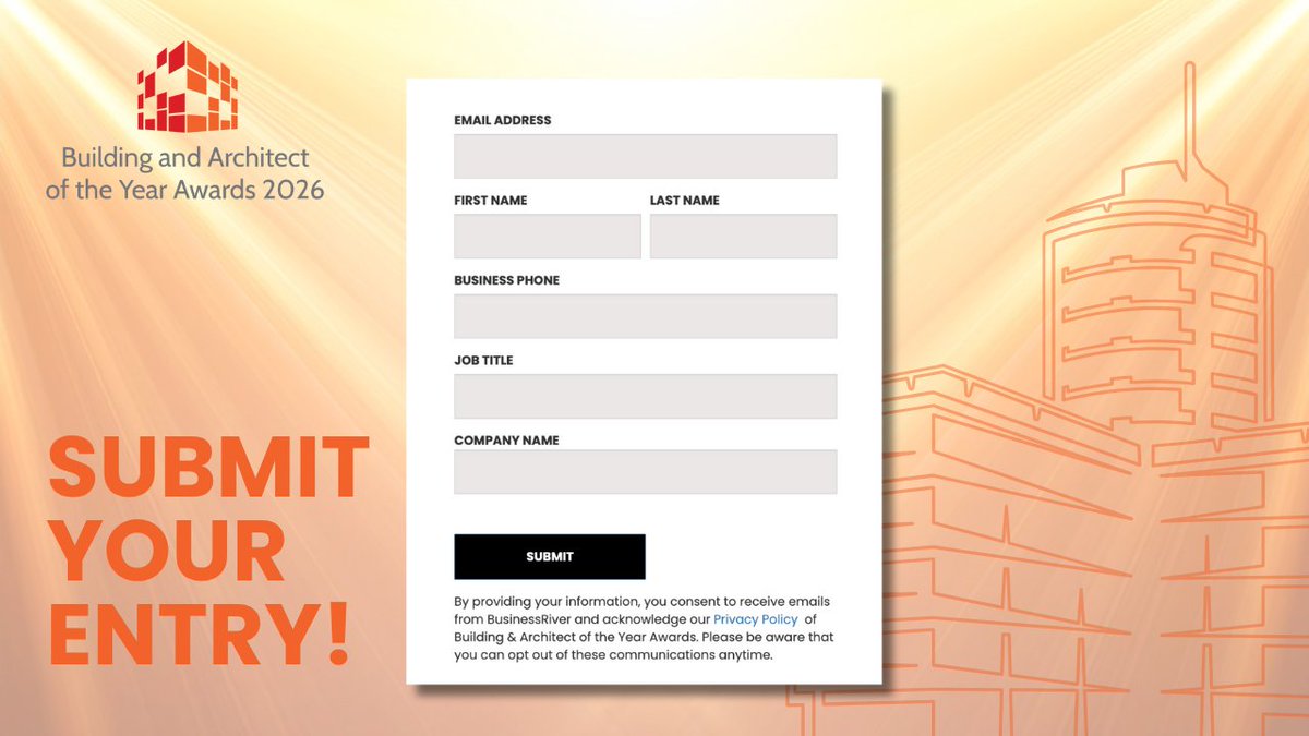 📢 Submissions are open for the Building &amp; Architect of the Year Awards 2026! Ready to get started? Submit your entry today and be part of this year’s programme.
 businessriver.buildingoftheyear.ie/entrant/regist…

#BuildingoftheYearIE #IrishArchitecture #IrishArchitect #IrelandArchitecture #BuildingAwards