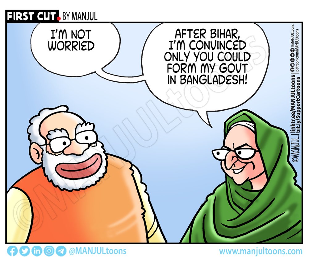 MANJULtoons's tweet photo. #cartoon #BiharElections #SheikhHasina #DeathSentence #Bangladesh https://t.co/4KlzRjX9xK https://t.co/tMIXElwps9
