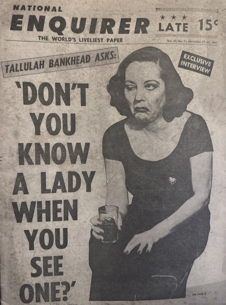 Tallulah Bankhead on the cover of National Enquirer (November 1957)