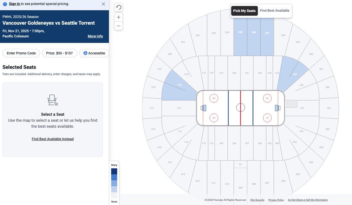 RobTheHockeyGuy's tweet photo. Looks like the Vancouver Goldeneyes are closing in on a sellout for their first-ever game at the Pacific Coliseum this Friday 📈📈📈

I count just 28 seats available for sale @PWHL__Vancouver https://t.co/LG0AITiYSE