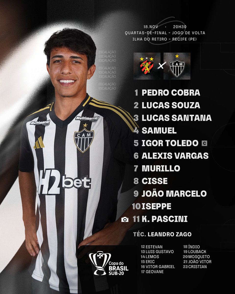 GaloNaBase's tweet photo. 💪🐔 Confira a escalação do #Galinho em busca da classificação às semifinais da Copa do Brasil Sub-20!
📺 @sportv
#CriasDoGalo #CopaDoBrasilSub20 #SPOxCAM 🏴🏳️ https://t.co/EKQN3LGUYV