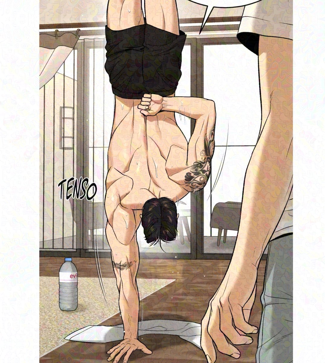 Tefy242's tweet photo. #JinxCuriosity 🍃 Some people say Mingwa added this exercise just to show different poses of JK and that it doesn’t really make sense in the story… but did you know what JK is doing here is actually calisthenics?

He’s performing a one-arm handstand, one of the hardest and most advanced moves out there. It requires incredible strength, extreme balance, and a level of body control that only elite athletes usually achieve.

So it’s far from just a pretty pose (even though he looks insanely sexy haha) ....  it actually makes perfect sense for a professional fighter like JK. This kind of training boosts stability, power, and endurance.

It also enhances mental control, because it demands full concentration, steady breathing, and the ability to stay calm under pressure to keep the balance. It’s a movement where mind and body have to work together perfectly... 😊💖

#징크스  #Jinxmanhwa #JINX