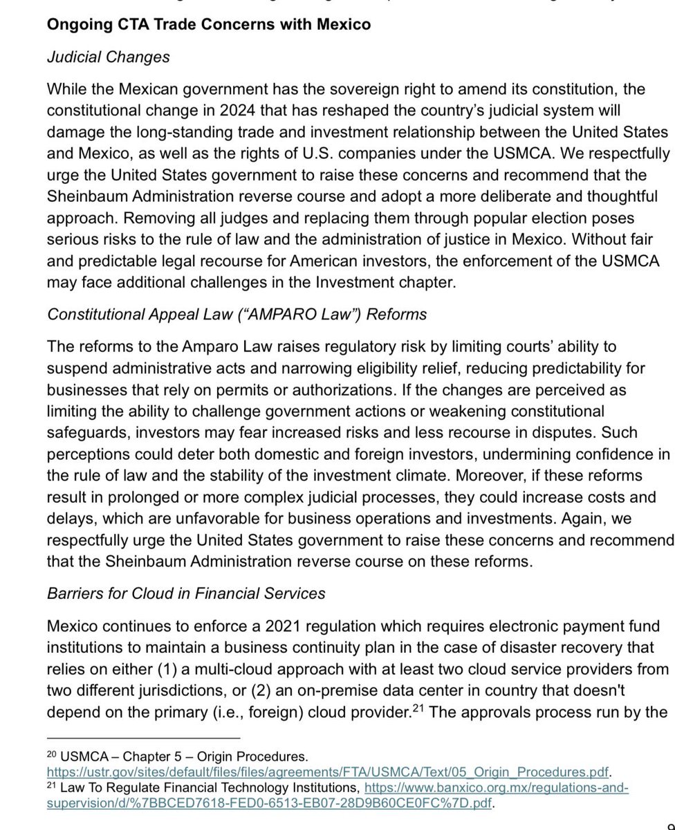 MLopezSanMartin's tweet image. ➡️ Más de 2,200 firmas tecnológicas, incluidas gigantes como Microsoft y Nvidia, expresaron su preocupación por la reforma judicial en México

Acusan al SAT de amenazas con auditorías para liberar mercancías y alertan sobre riesgos para el T-MEC 🇲🇽🇺🇸