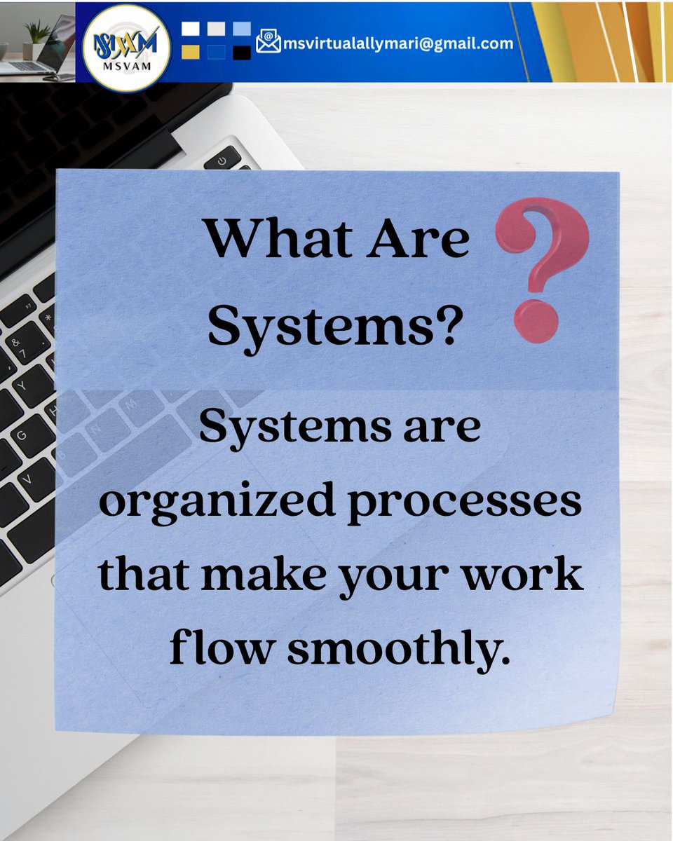 Basco_Marilyn13's tweet image. Feeling overwhelmed by daily tasks? Start building simple systems that save you hours every week. Organization isn’t just nice — it’s freedom. 💻✨

#VASystems #WorkSmart #VirtualAssistantLife #MSVAM #ProductivityTips
