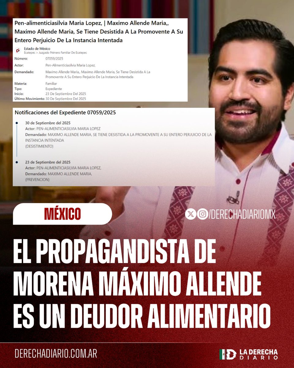 🇲🇽 | CHAIRO IRRESPONSABLE: El propagandista de Morena que fue gaseado por su narcogobierno, Máximo Allende, es un deudor alimentario, de acuerdo con el expediente 07059/2025.