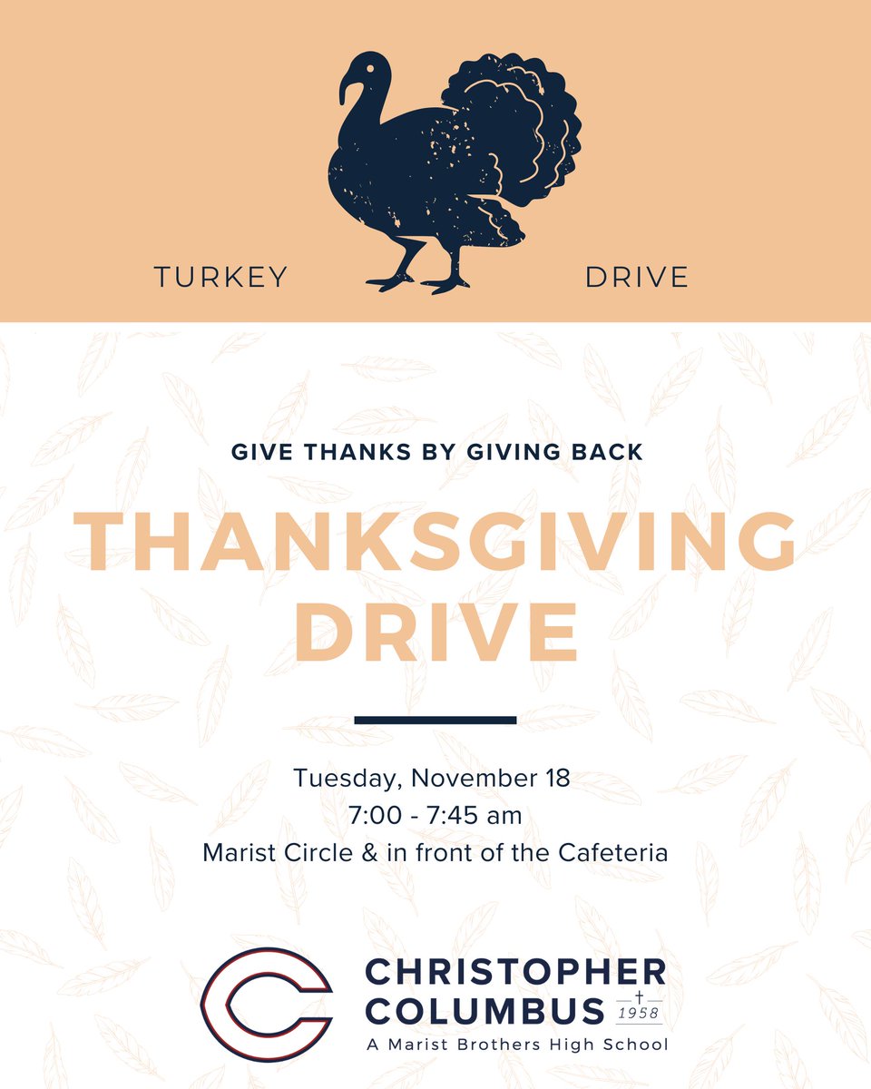 ColumbusHS_Mia's tweet image. Our Annual Turkey Drive is TOMORROW! Explorers are encouraged to bring frozen turkeys that morning to share with those less fortunate. Our partners from MDPD will be on campus collecting donations at Marist Circle and by the Cafeteria. #CPride #Adelante